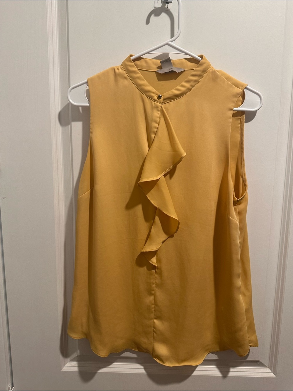 H&M Mustard Yellow Sleeveless Ruffle Front Top